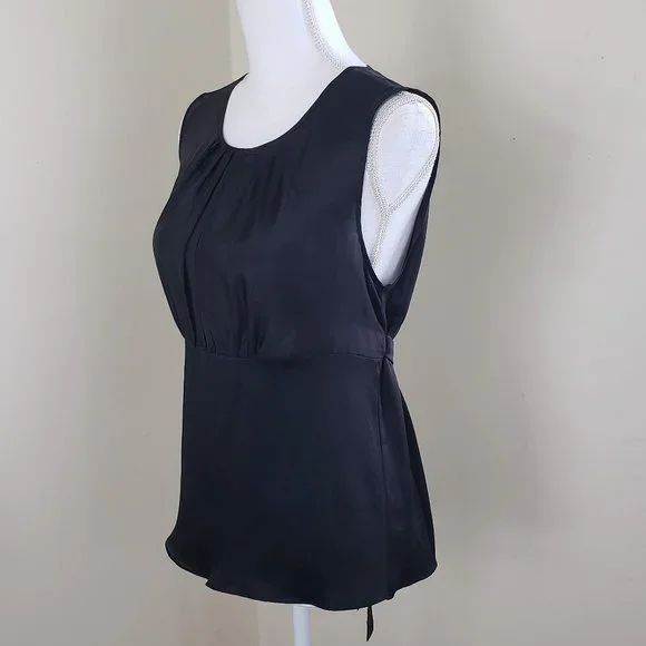 Tree Sash Tie Sleeveless Silk Blouse Black Size XS - Picture 7 of 9